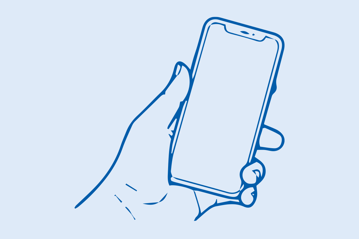 Grafik einer Hand die ein Smartphone hält