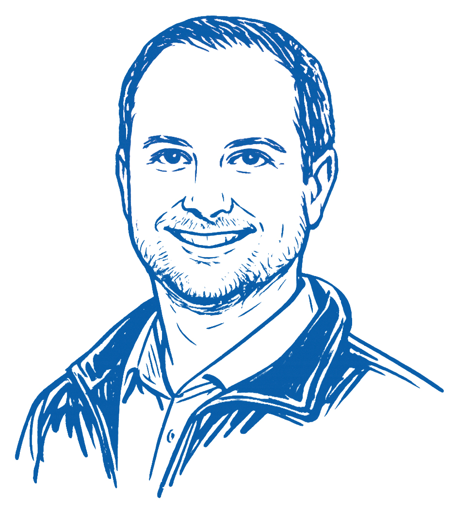 Portrait eines Mannes im gezeichneten Stil mit blauen Linien